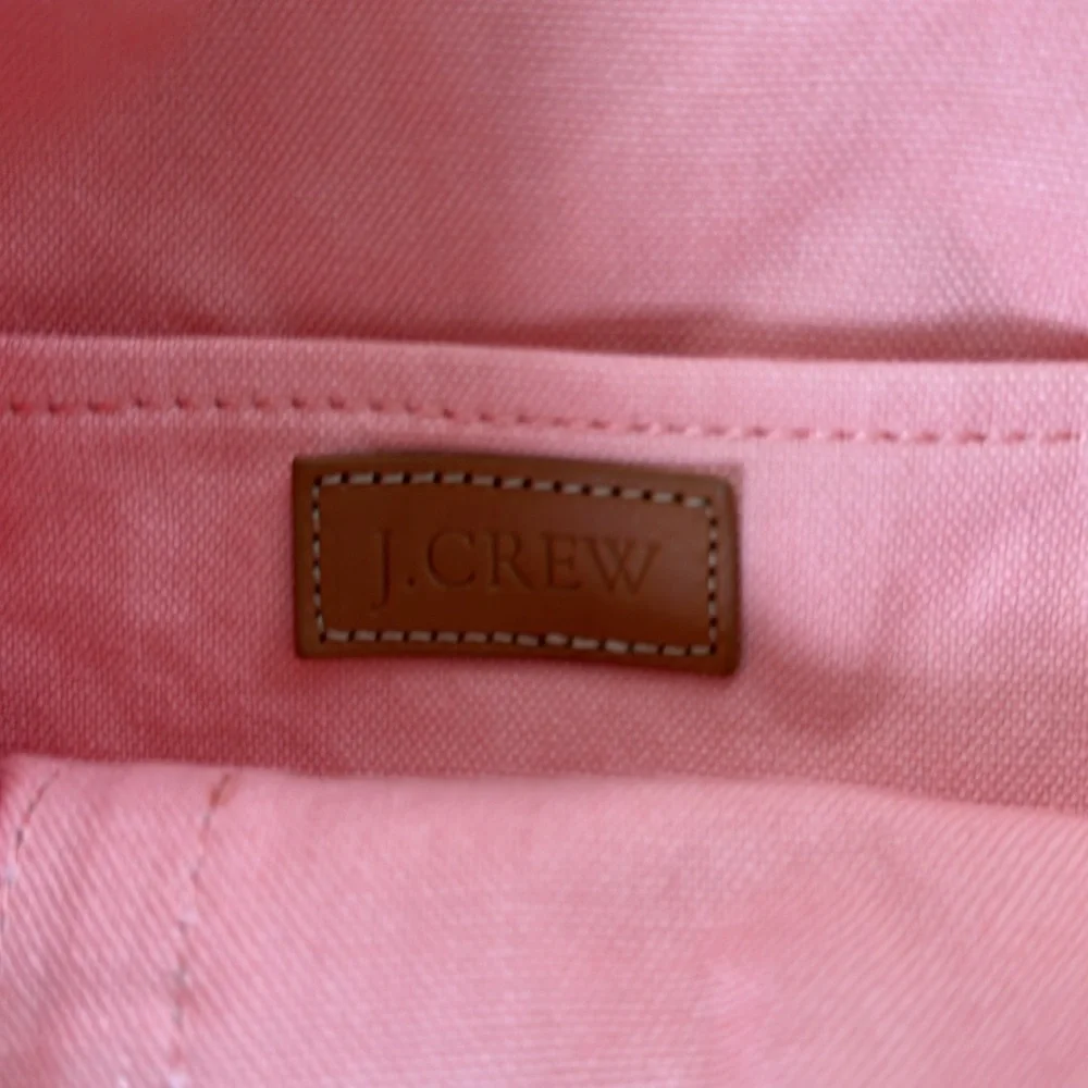 J Crew Peach Pink Gusseted Tote Bag Leather Straps and Inside Outside Pocket